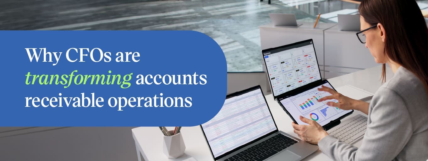 Businesswoman reviewing accounts receivable dashboards on dual laptops