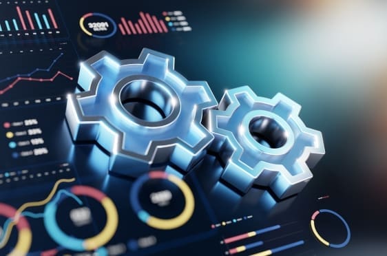 Illustration of connected gears representing three-way matching